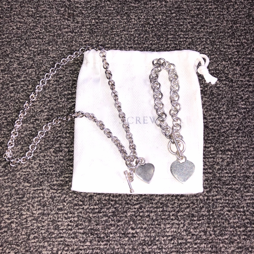 Silver Heart Chain Necklace and Bracelet Set